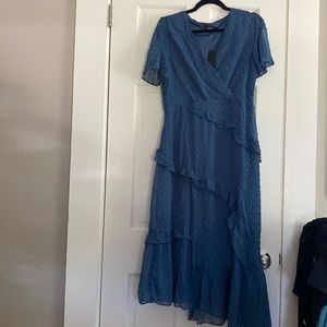 NWT Slate Blue Ruffled Midi Dress